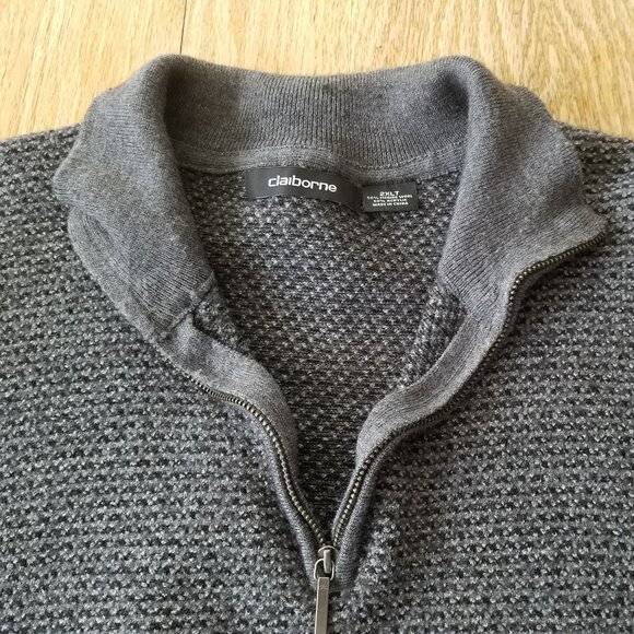 CLAIBORNE 1/4 Zip-Up Pullover Merino Wool Blend Mens Sweater - 2XLT - Gray - Picture 1 of 7